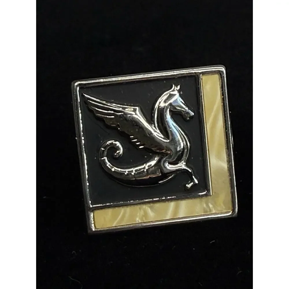 Vtg Swank Silver Toned Cufflinks Dragon Mythological Black Enamel Mother Pearl